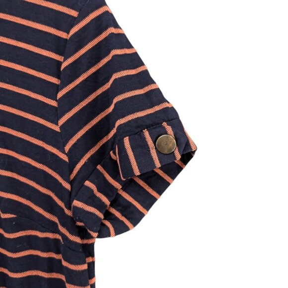 Hutch Anthropologie Mini Shirt Dress Navy Orange Stripe Front Pocket Lined Sz S - Picture 11 of 14